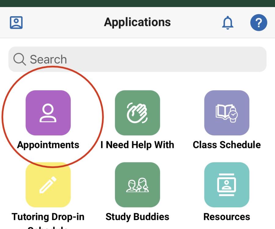 Step 1 to scheduling a tutoring appointment in the Navigate app.